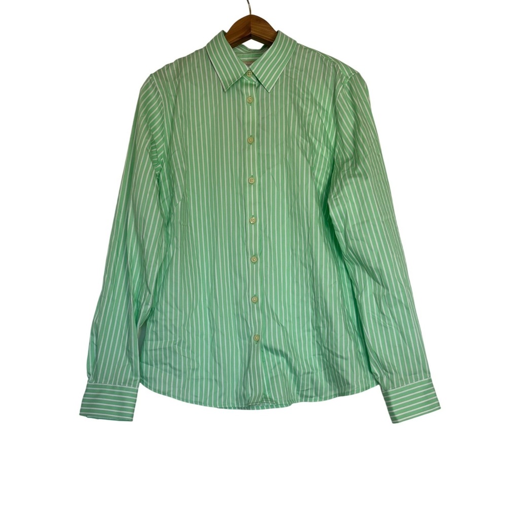 Banana Republic Womens 14 Green White Striped Non-Iron Button Down Shirt NWT